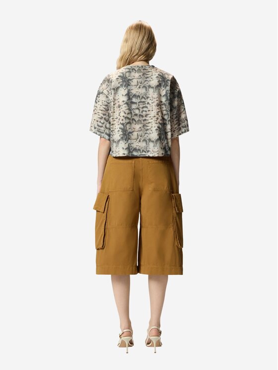 PINKO PINKO T-Shirt T-shirt cropped con stampa snake e Love Birds Beżowy Regular Fit