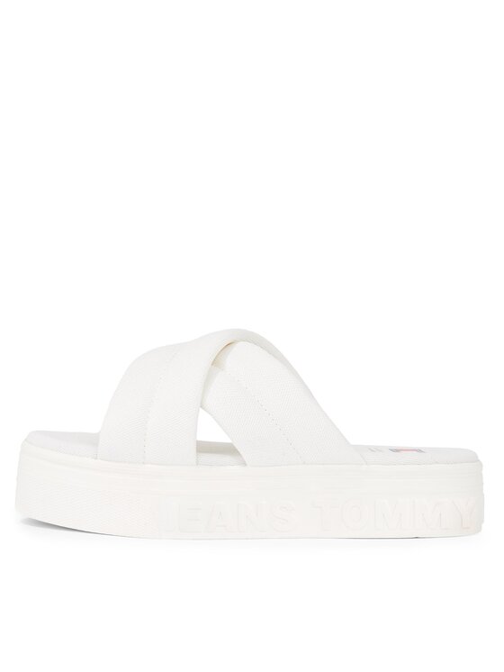Tommy Jeans Tommy Jeans Pantoletten Tjw Lettering Flatform Sandal EN0EN02465 Écru