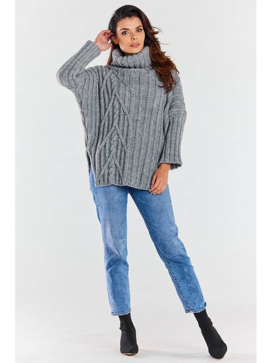 Awama Awama Sweter A477 Szary Basic Fit
