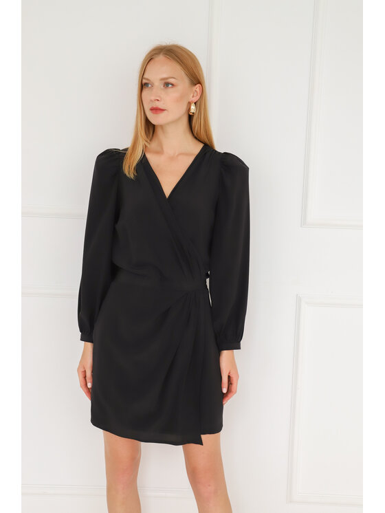 Entelier Entelier Sukienka koktajlowa bufiasty rękaw Czarny Comfortable Fit