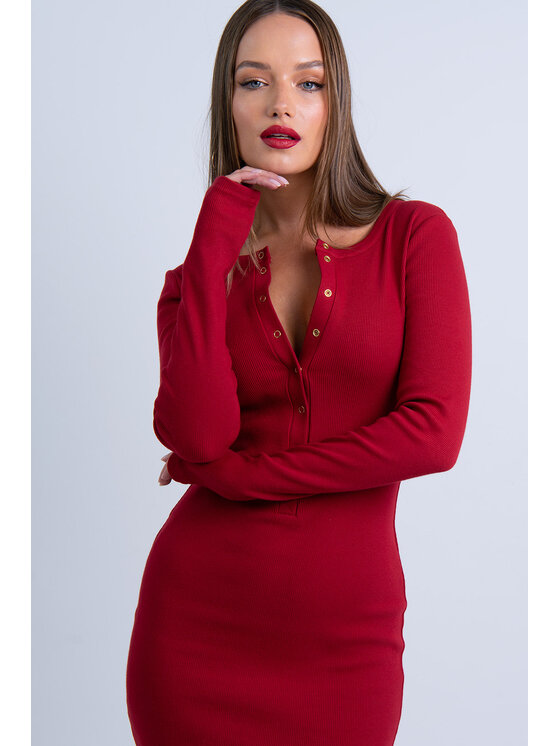 Nudyess Nudyess Sukienka dzianinowa Isla midi z prążka Czerwony Fitted Fit