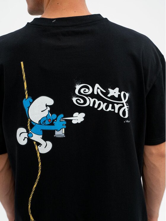 T-Shirt Smerfy, Rozmiar XL, Czarne, Koszulka Z Krótkim Rękawem Oversize Męska Czarna Smerfy Graffiti XL