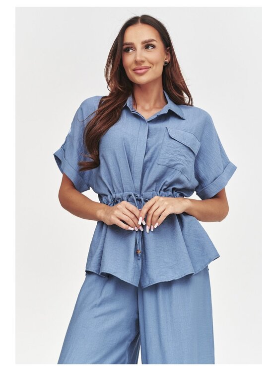 Makadamia Makadamia Komplet bluzka i spodnie C54 Niebieski Loose Fit