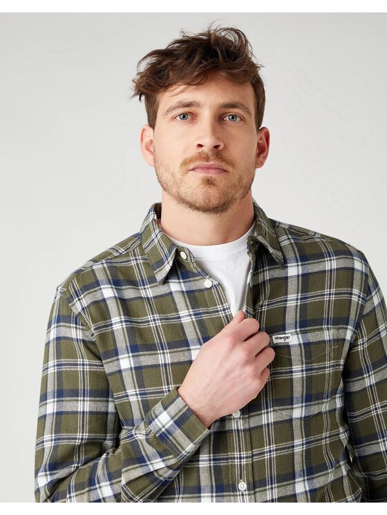 Wrangler Wrangler Koszula LS 1 PKT SHIRT Zielony Regular Fit
