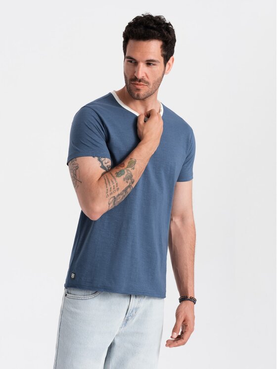 Ombre Ombre T-Shirt OM-TSCT-22SS-004 Modrá Regular Fit