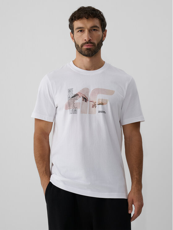 4F 4F T-Shirt STUDIO 4F Biały Regular Fit