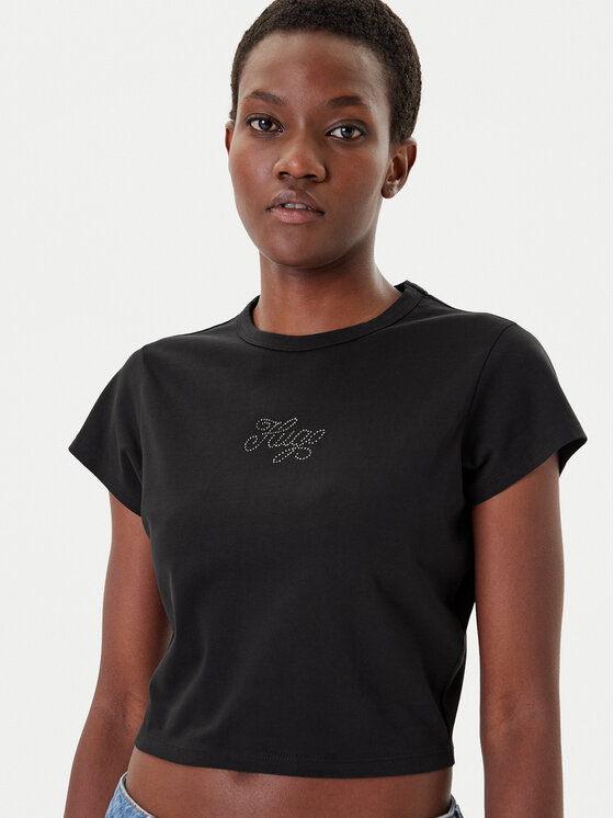 HUGO HUGO T-shirt Rhinestone 50551404 Crna Slim Fit