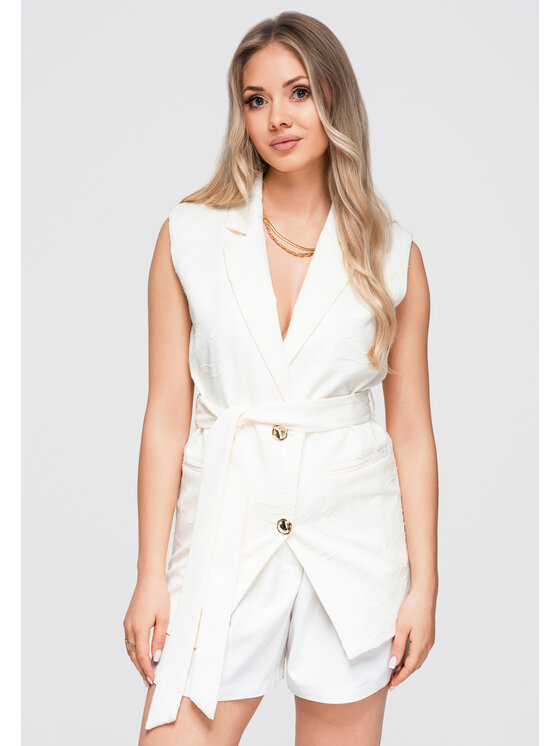 Ombre Ombre Kamizelka OW-VE-E0007 Kremowy Classic Fit