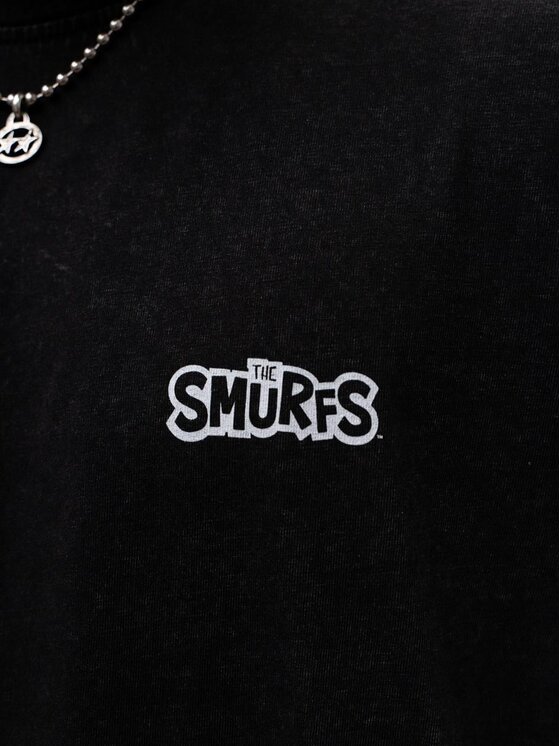 Smerfy Smerfy T-Shirt Szeroka luźna acid wash 127670 Czarny Oversize