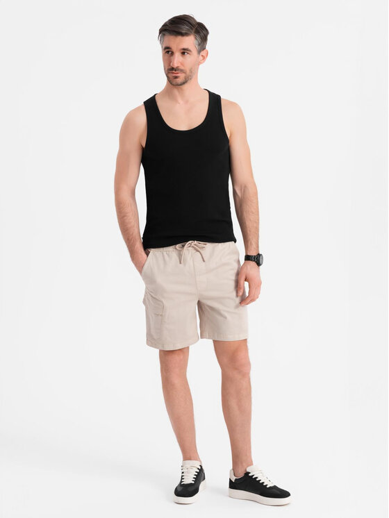 Ombre Ombre Šortky z materiálu OM-SRCG-0194 Béžová Regular Fit
