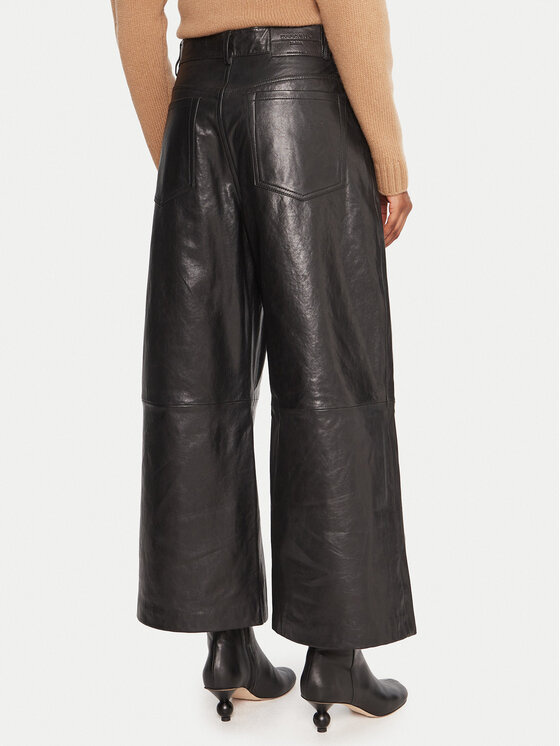 Weekend Max Mara Weekend Max Mara Spodnie skórzane Blanc 2525436012 Czarny Wide Leg
