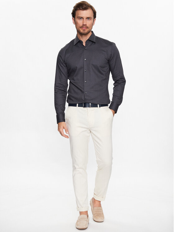 Camicia Da Uomo CASAMODA Business Comfort Fit, Grigio Medio, Taglia 47 – Puro Cotone Facile Stiro, Colletto A Squalo E Tasca