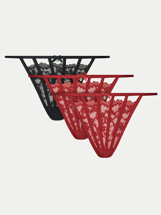 Hunkemöller Hunkemöller Komplet 3 par stringów 300279 Czerwony