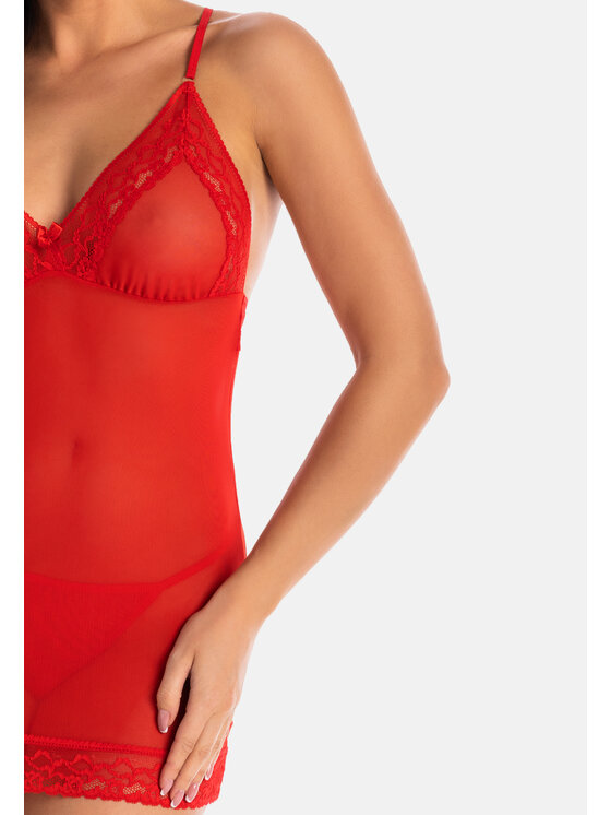 Teyli Teyli Koszula nocna z koronką Inni Czerwony Slim Fit