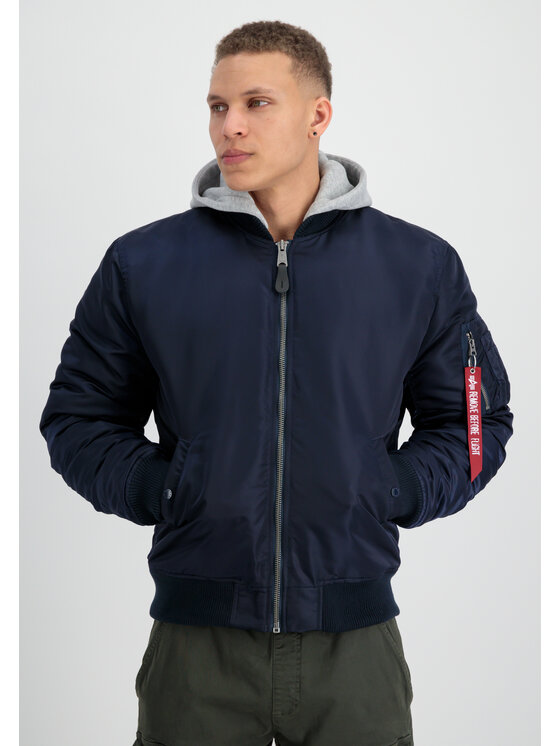 Alpha Industries Alpha Industries Kurtka bomber MA-1 Zip Hood Back Embroidery Bomber Jacket Granatowy Regular Fit