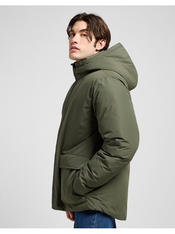 Lee Lee Kurtka zimowa HOODED SHORT PUFFER JACKET Zielony Regular Fit