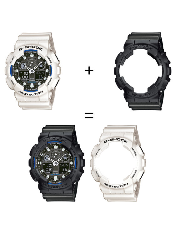Casio Casio Zegarek SET GA-100B-7AER + BEZEL 10358741 + PASEK 10467764 Biały