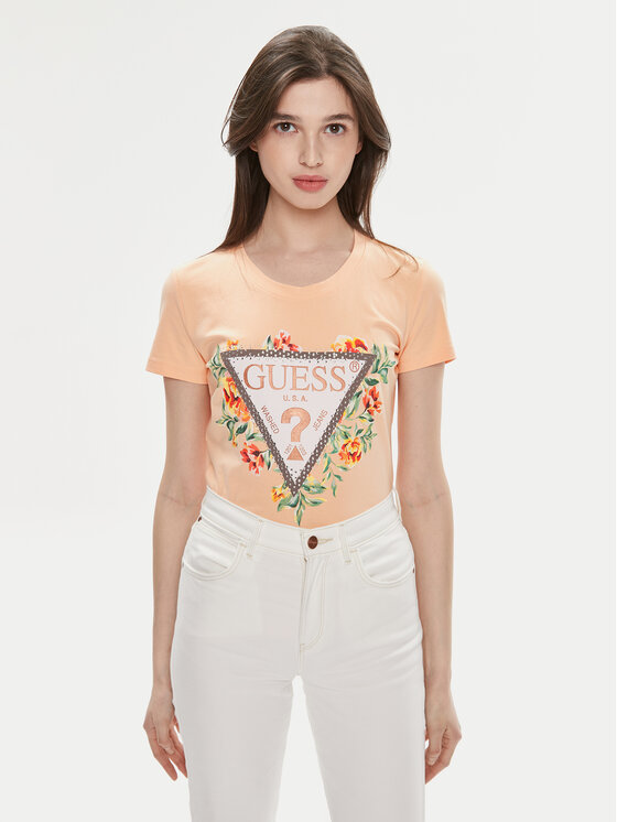 Guess Tricou W4GI24 J1314 Portocaliu Slim Fit