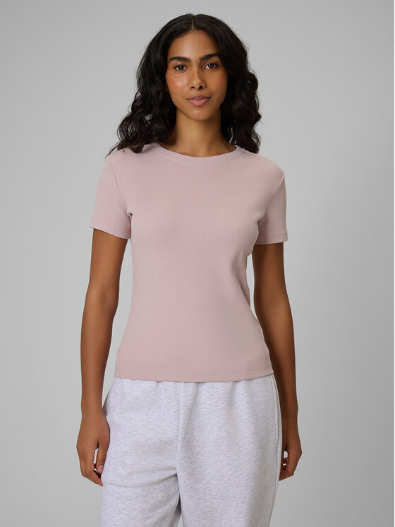 4F 4F T-Shirt BASIC+ Różowy jasny Slim Fit