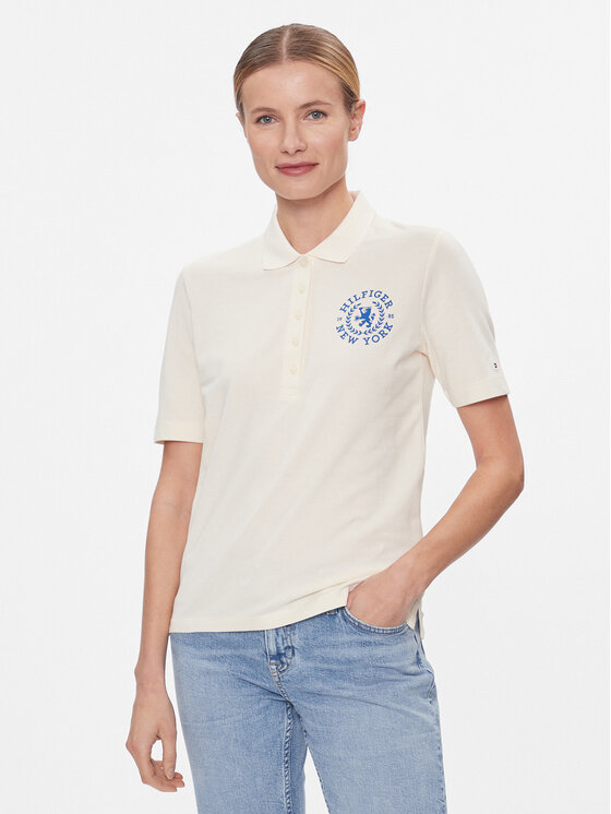 Tommy Hilfiger Tommy Hilfiger Тениска с яка и копчета Reg Crest Emb Polo Ss WW0WW41061 Екрю Regular Fit