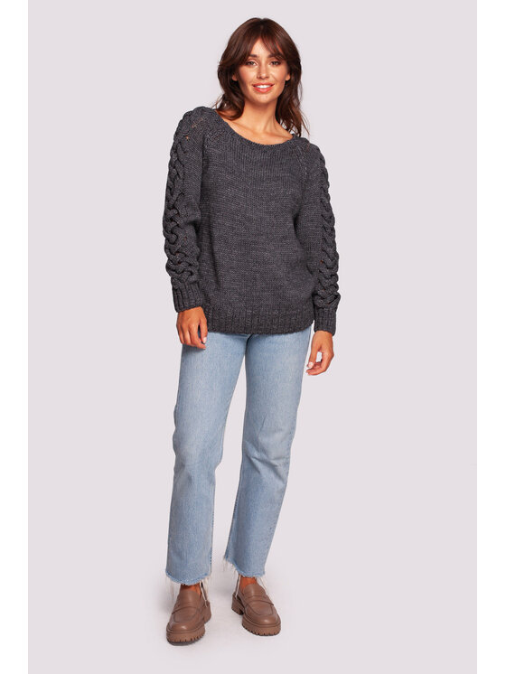BeWear BeWear Sweter BK090 Szary Comfortable Fit