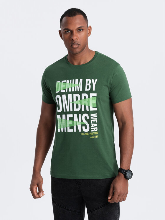 Ombre Ombre T-Shirt OM-TSPT-0193 Zielony Regular Fit
