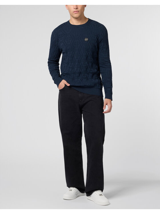 PHILIPP PLEIN PHILIPP PLEIN Sweter 29913 Granatowy Regular Fit