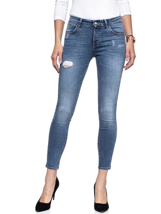 Wrangler Wrangler Jeansy SKINNY CROP Niebieski Skinny Fit