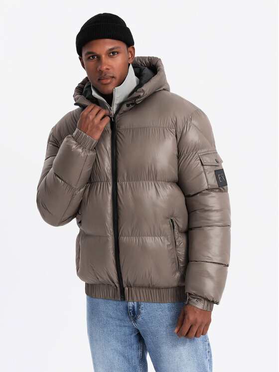 Ombre Ombre Kurtka puchowa OM-JAHP-0207 Beżowy Regular Fit
