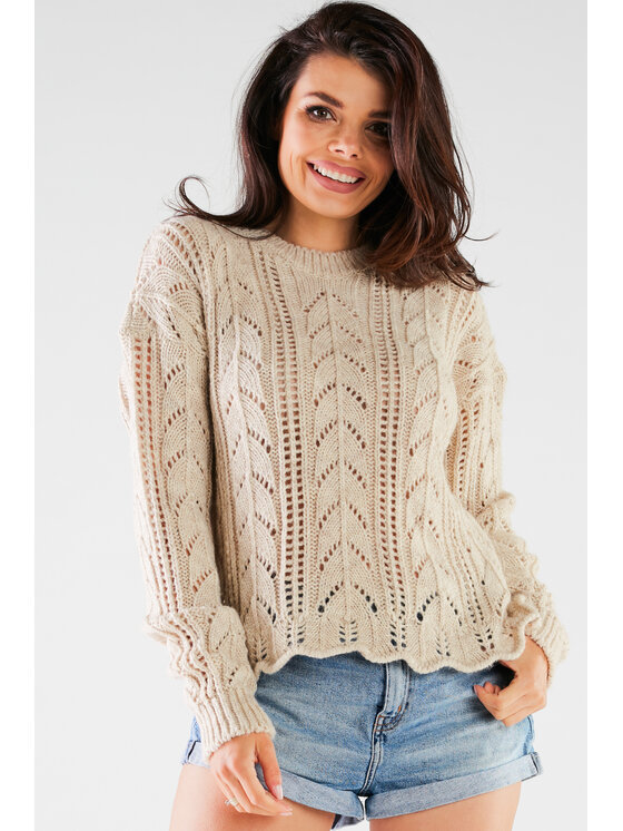 Awama Awama Sweter A446 Beżowy Basic Fit