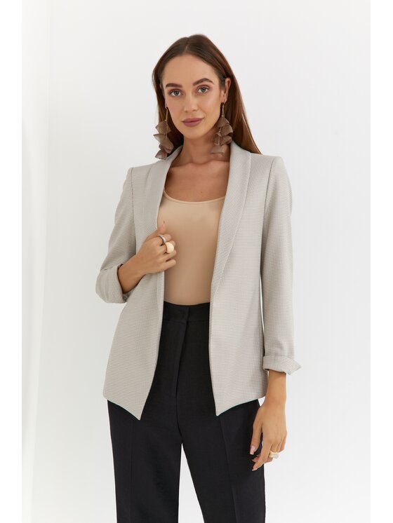 Bubala Bubala Marynarka Pepitka Beżowy Classic Fit