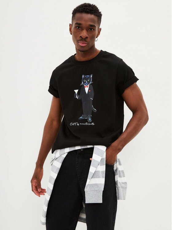 CAT by maniita lacitta CAT by maniita lacitta T-Shirt Printed men's t-shirt with CAT Czarny Regular Fit