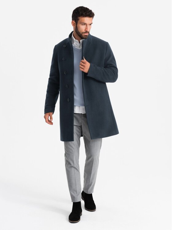 Ombre Ombre Płaszcz OM-COWC-0120 Granatowy Regular Fit