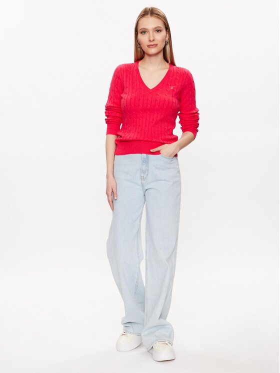 Gant Gant Πουλόβερ Cable 480022 Ροζ Slim Fit