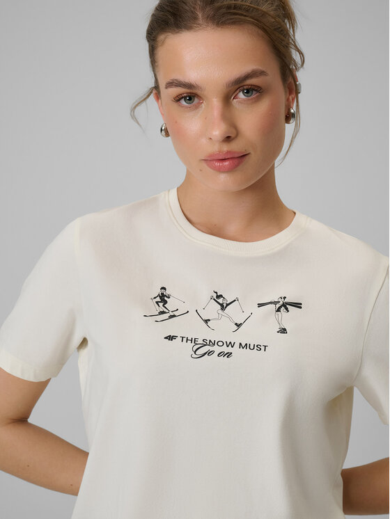 4F 4F T-Shirt WINTER CLUB Kremowy Regular Fit