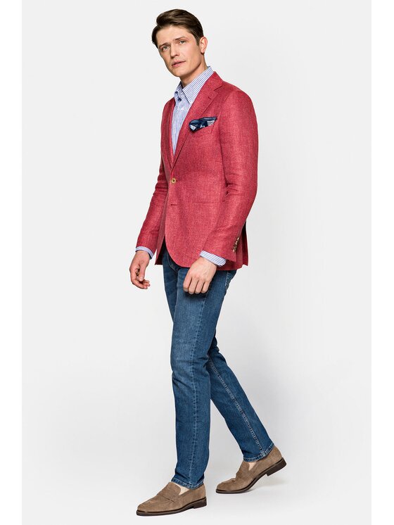 Lancerto Lancerto Marynarka Burgundia Czerwony Slim Fit
