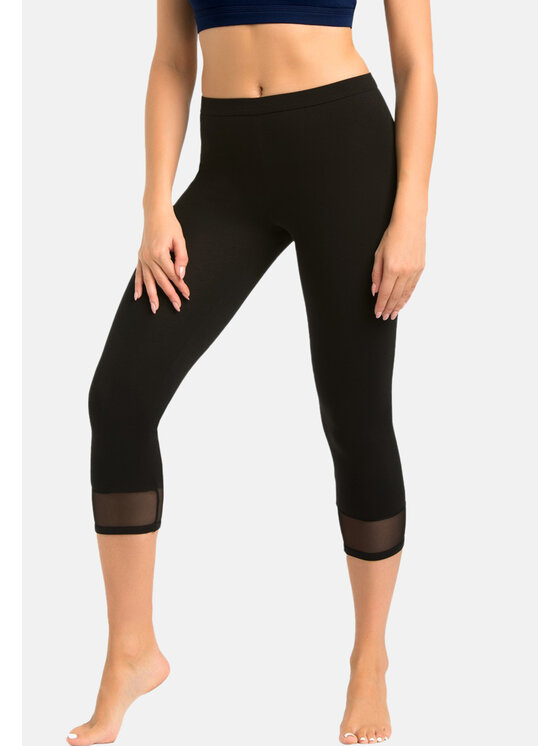 Teyli Damskie Legginsy, rozmiar XXL, Czarne, bawełniane 3/4 Glamo