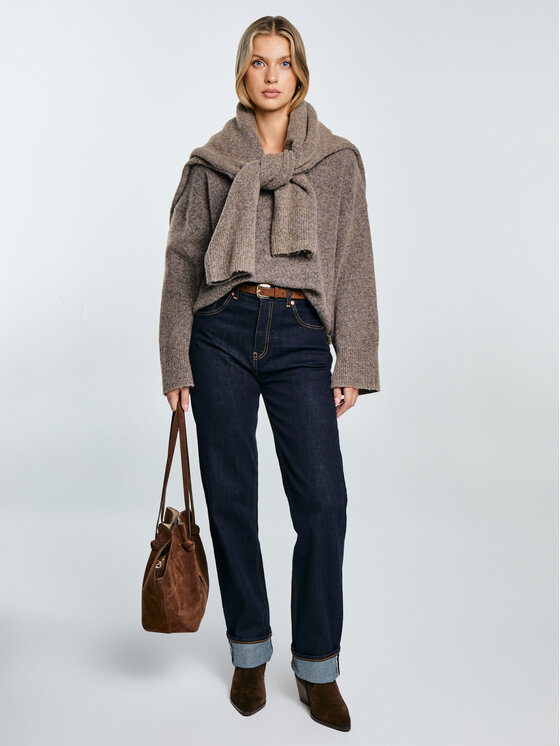 BIG STAR BIG STAR Sweter VIOLINA Brązowy Oversize