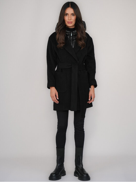 FAN LEATHER FAN LEATHER Płaszcz przejściowy Krótki Wełniany z Podpinką Czarny Loose Fit