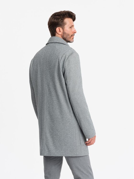 Ombre Ombre Płaszcz OM-COWC-0108 Szary Regular Fit