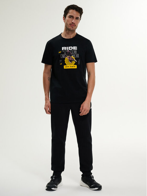 4F 4F T-Shirt WHEEL & WAVE Czarny Relaxed Fit