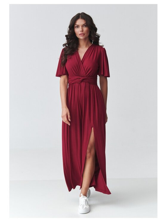 Makadamia Makadamia Sukienka codzienna M929 Bordowy Loose Fit