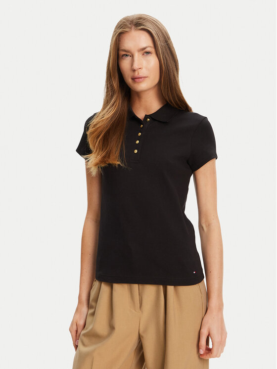 Tommy Hilfiger Polo Gold Button WW0WW45768 Czarny Slim Fit