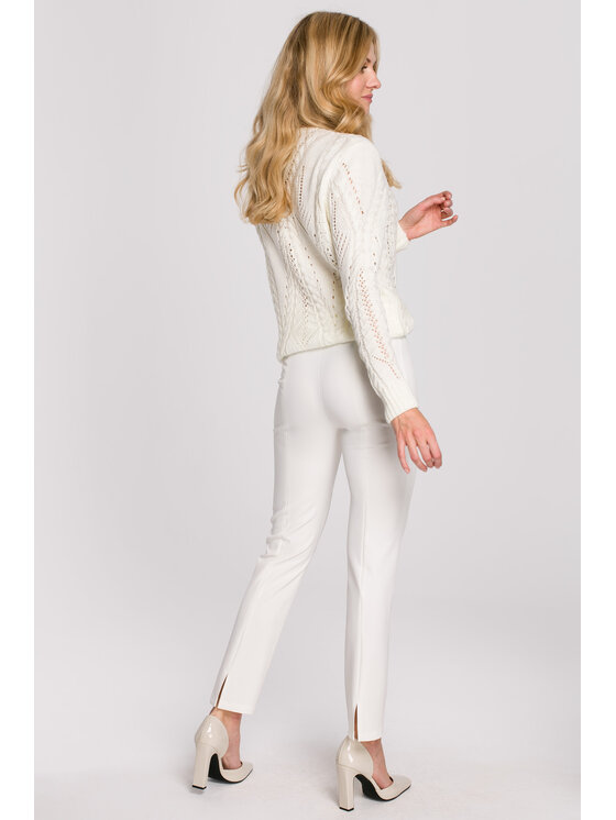 Makover Makover Spodnie damskie K093 Écru Regular Fit