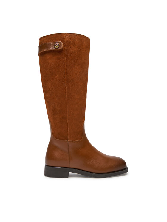 Cizme lungi riding Tommy Hilfiger Th Stud Leather Mix Long Boot FW0FW08341 Maro