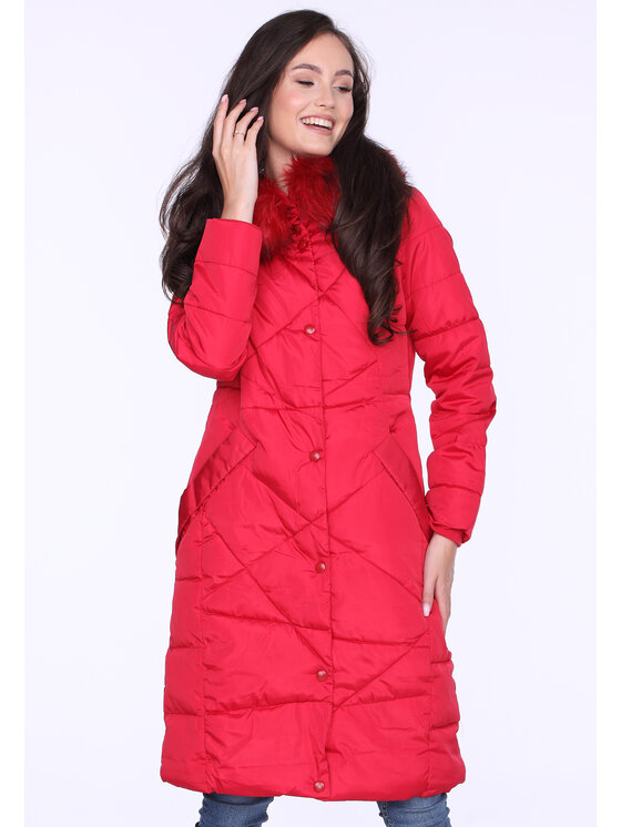 Perso Perso Zimní kabát z oryginalnym pikowaniem Červená Slim Fit