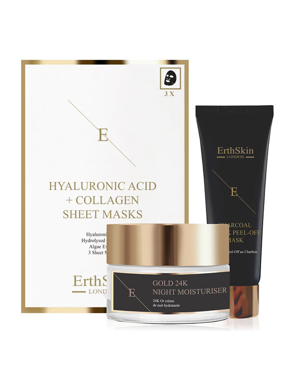 Erthskin London Erthskin London PRZECIWZMARSZCZKOWY KREM NAWILŻAJĄCY na noc + Maska Peel Off + Maska Kolagenowa Zestaw do pielęgnacji