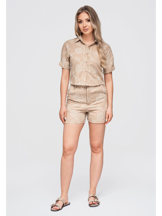 Ombre Ombre Koszula OW-SH-E0060 Beżowy Loose Fit