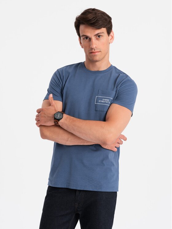 Ombre Ombre T-Shirt OM-TSCT-0108 Tmavomodrá Regular Fit