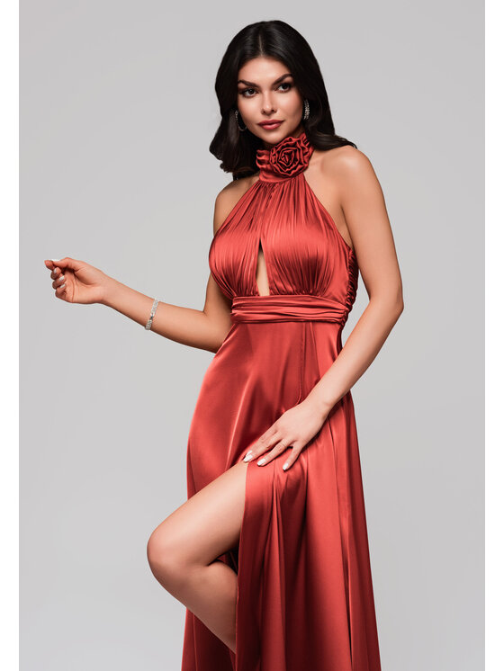 Ombre Ombre Sukienka wieczorowa LA-OM-DLR139 Brązowy Regular Fit